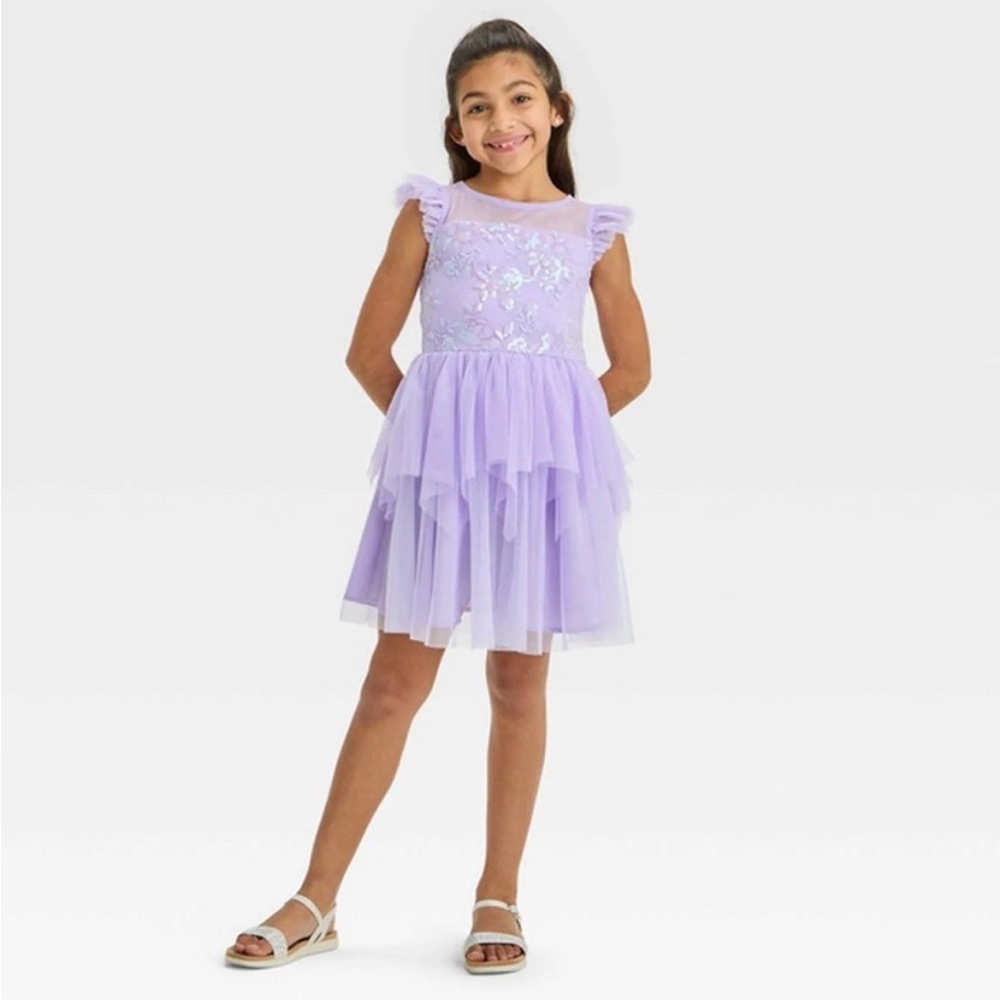 Zenzi Girls Lavender Ruffle Tulle Dress- Large (10/12)